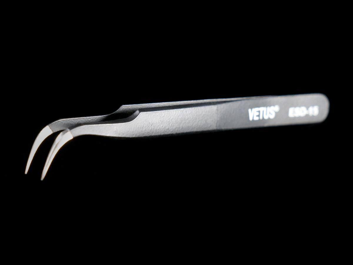 Vetus Pro ESD Safe Fine Tip Curved Tweezers - ESD-15